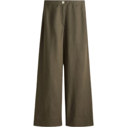 H&M Linen Blend Trousers - Dark khaki green
