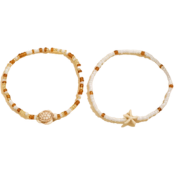 Shein 2pcs/Set Bohemian Beaded Anklet In Goldtone, Fashion Ocean Creature Design Foot Jewelry Suitable For Daily Wear And Beach Vacation