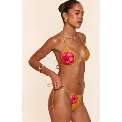 PrettyLittleThing Mustard Hibiscus Print Triangle Bikini Top