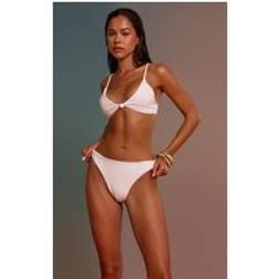 PrettyLittleThing Cream High Leg Tanga Bikini Bottom - White