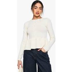 boohoo Womens Cinched Waist Peplum Knitted Cardigan - White