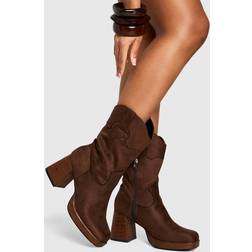 boohoo Womens Faux Suede Platform Wooden Heel Detail Ankle Boot - Brown