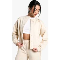 boohoo Womens High Neck Fleece Cardigan - Beige