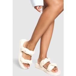 boohoo Womens Wide Fit Twist Detail Flatform Slider - Cream