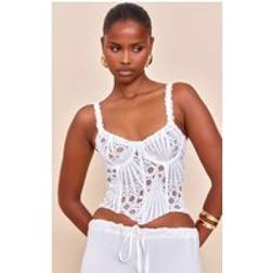 PrettyLittleThing Strappy Textured Sheer Floral Lace Corset - White