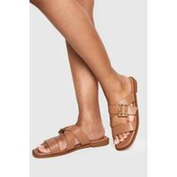 boohoo Womens Buckle Detail Cross Strap Sandals - Brown