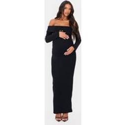 PrettyLittleThing Maternity Black Brushed Rib Buckle Detail Off The Shoulder Top XS