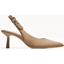 Bershka Kitten Heel Slingback Shoes - Tan