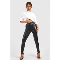 boohoo Womens Petite Super Stretch Waist Shaping Leather Look Leggings - Black