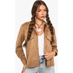 boohoo Womens Suede Look Oversized Shirt - Tan