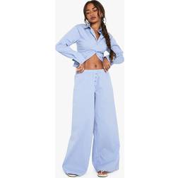 boohoo Womens Stripe Button Detail Wide Leg Trousers - Blue