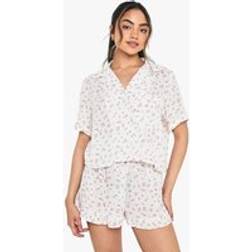 boohoo Womens Floral Print Cheesecloth Short Sleeve Shirt & Shorts Pyjama Set - Pink