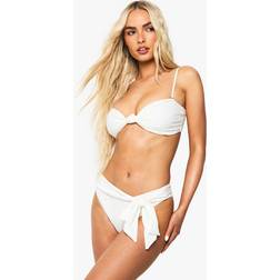 boohoo Womens Swimwear Essentials Tie High Waist Brief - White