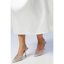 Coast Bridal Wide Fit Tilly Faux Leather Diamante And Pearl Sling Back Pointed Court Shoes - White
