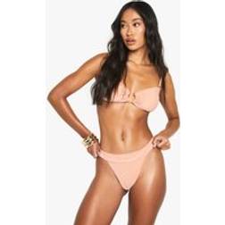 boohoo Womens Glitter U-Bar Bandeau Bikini Top Bottoms Set - Orange