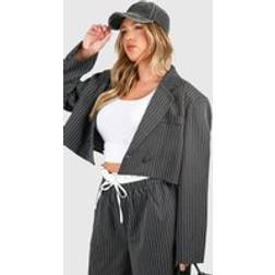 boohoo Womens Plus Stripe Cropped Blazer - Grey