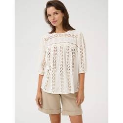 Kaffe Embroidered Blouse with 3/4 Sleeves - White