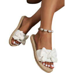 Shein Womens Cute Bow Decoration Lightweight Indoor Home Slippers Summer Fashionable Flat Beach Shoes And Resort Vacation Sandals
