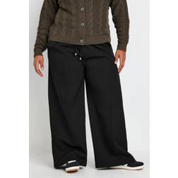 Yours Curve Plus Size Pull On Wide Leg Trousers - Black