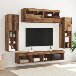 vidaXL 8-Delad TV Väggmodul Med LED Gammalt Trä Väggskåp