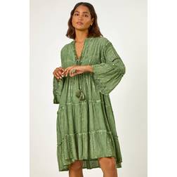 Roman Shimmer Tie Detail Smock Dress - Green