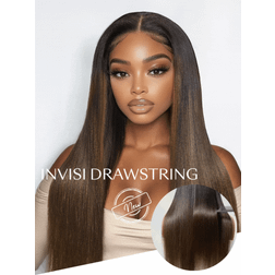 UNice Bye-Bye Knots 7x5 Lace Black to Chestnut Brown Ombre Yaki Straight Wig