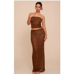 PrettyLittleThing Textured Sequin Maxi Skirt - Chocolate