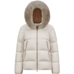 Moncler Laichefur Hooded Shearling-Trimmed Short Down Jacket - White