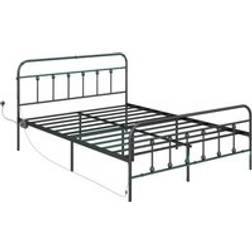 Homcom King with LED Lights and Charging Station Black Frame Bed