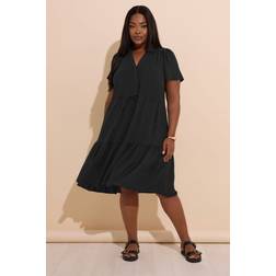 Yours Textured Tiered Midi Dress - Black