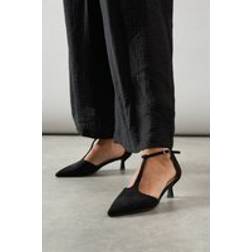 Good For The Sole Emmie Faux Suede T-Bar Pointed Kitten Heel Court Shoes - Natural Black