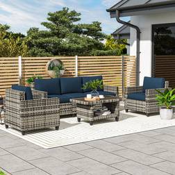 OutSunny 5 Seater Wicker Furniture for Balcony Navy Blue Outdoor Lounge Set