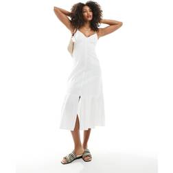 New Look Button Detail Tiered Hem Midi Dress - White
