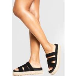 boohoo Womens Faux Suede Woven Flatform Sliders - Black