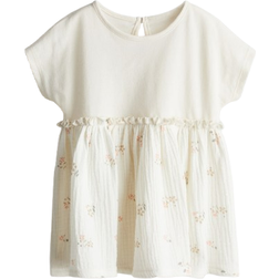 H&M Short Sleeved Cotton Dress - Cream/Floral (1237392001)