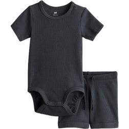 H&M Ribbed Cotton Set 2-piece - Dark Grey (1147423013)
