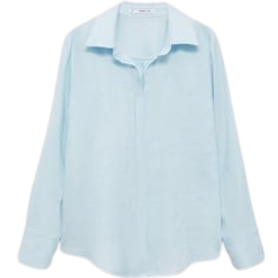 Mango Samara Straight Linen Shirt - Sky Blue