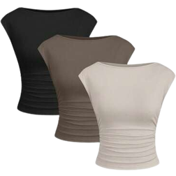 Shein Sweetra 3pcs/Set Sexy Cut-Out Back Breathable Moisture Wicking Fitted Short Sleeve Women Top/Tee Set
