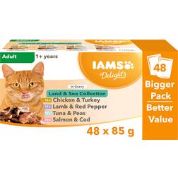 IAMS Delights Adult Land & Sea Collection in Gravy Wet Cat Food 48x85g