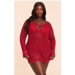 PrettyLittleThing Plus Burgundy Crochet O Ring Mini Beach Dress - Red