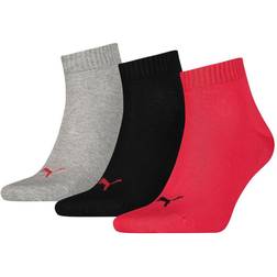 Puma Plain Quarter Socks 3-pack - Black/Red/Grey