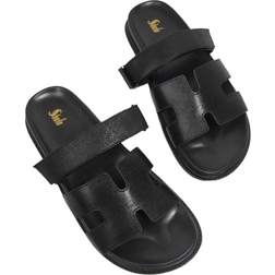 Shein Women Shoes Comfy Open Toe Flat Thick Soled Everyday Basic Slip-On PU Black Slippers Sliders Vacation Shoes Casual Shoes Beach Shoes Mother's Day Present