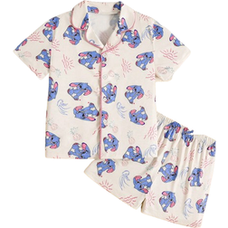 Shein Cute Girls Cartoon Floppy Ear Short Sleeve Shorts - Blue Bunny Print