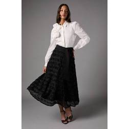 Coast 3D Flower Midi Skirt - Black