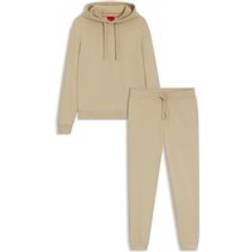 HUGO Two-Piece Relaxed Fit Tracksuit With Contrast Logos - Beige