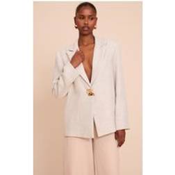 PrettyLittleThing Button Detail Linen Look Boxy Blazer - Beige