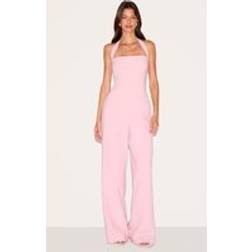 PrettyLittleThing Premium Woven Halterneck Straight Leg Jumpsuit - Dusty Pink