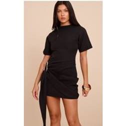 PrettyLittleThing Woven Trim Wrap Mini Dress - Black