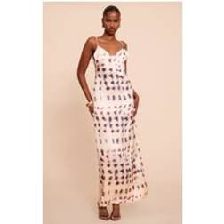 PrettyLittleThing Cream Satin Printed Cowl Detail Maxi Dress - White