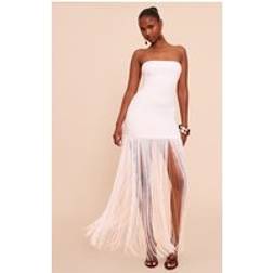 PrettyLittleThing Soft Touch Bandeau Fringe Maxi Dress - White